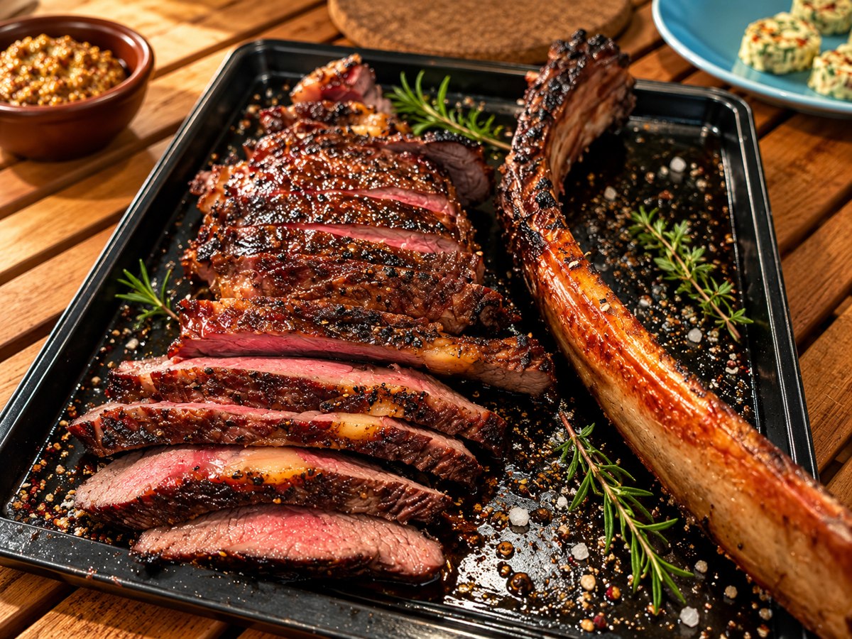 Tomahawksteak met kruidenboter: Bereid op de Kamado en gegrild op de Grillring.